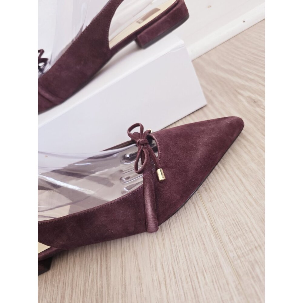Dolce Vita Payge Pointed Toe Slingback Flats 10 Bow Suede Leather Burgundy Red - Picture 2 of 12